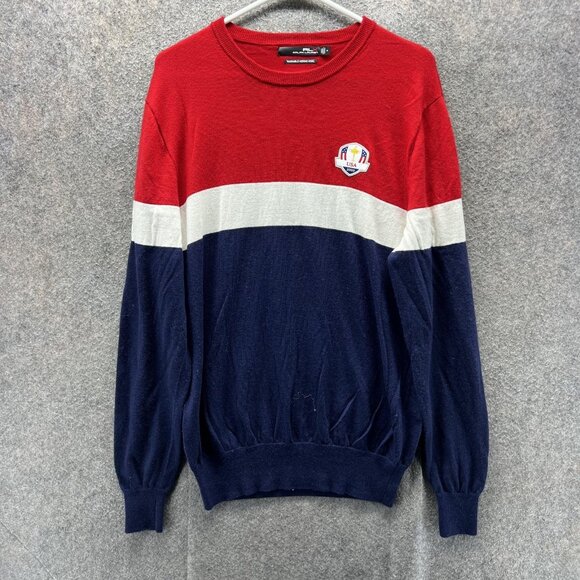 USA Ryder Cup Golf Sweater Mens Medium Red White Navy RLX Ralph Lauren Berger
